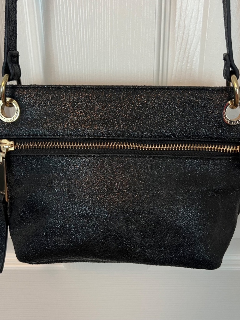 Tommy Hilfiger Crossbody Bag Black Metallic Leather Indie Sleaze Night Out Lux